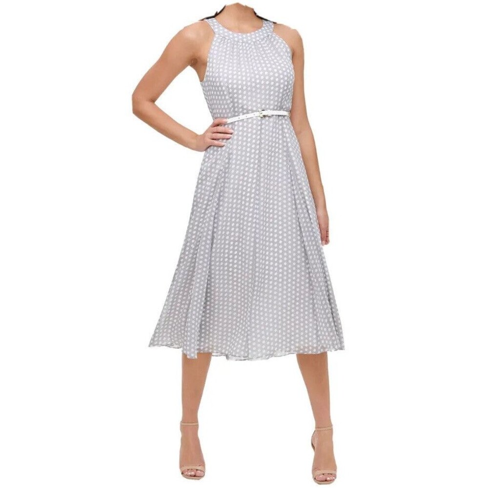 Tommy Hilfiger Polka Dot Dress 14 NWT Halter Flowy Chiffon Preppy A‎ Line Belt
